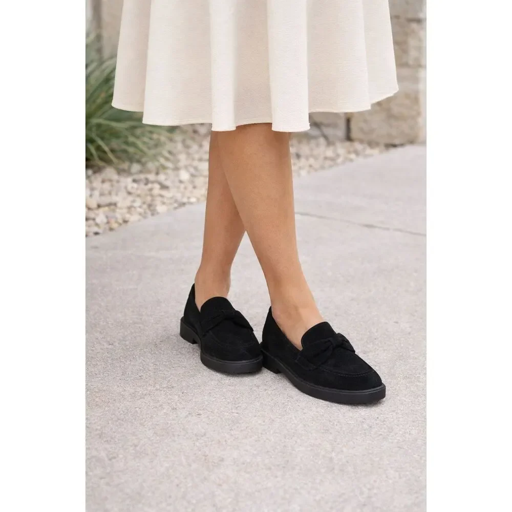 Paul Green Womens Loafers US 9.5 Bow Slip On Minimalist Classic Chic Black Sadie